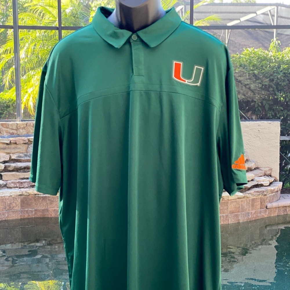 ADIDAS University of Miami Men's Polo 2XL Green - New with Tags